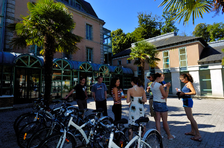 Students outside the language school building in Brest, France